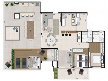 Planta Cobertura: 2 Dormitórios (1 Suíte) 176m² - Living Ampliado - Finais 1 e 2 (Bloco A)